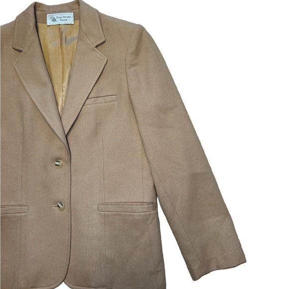 VINTAGE EVAN-PICONE WOMENS TAN WOOL LINED 2-BUTTON BLAZER, PETITE SIZE 12 - Picture 2 of 12